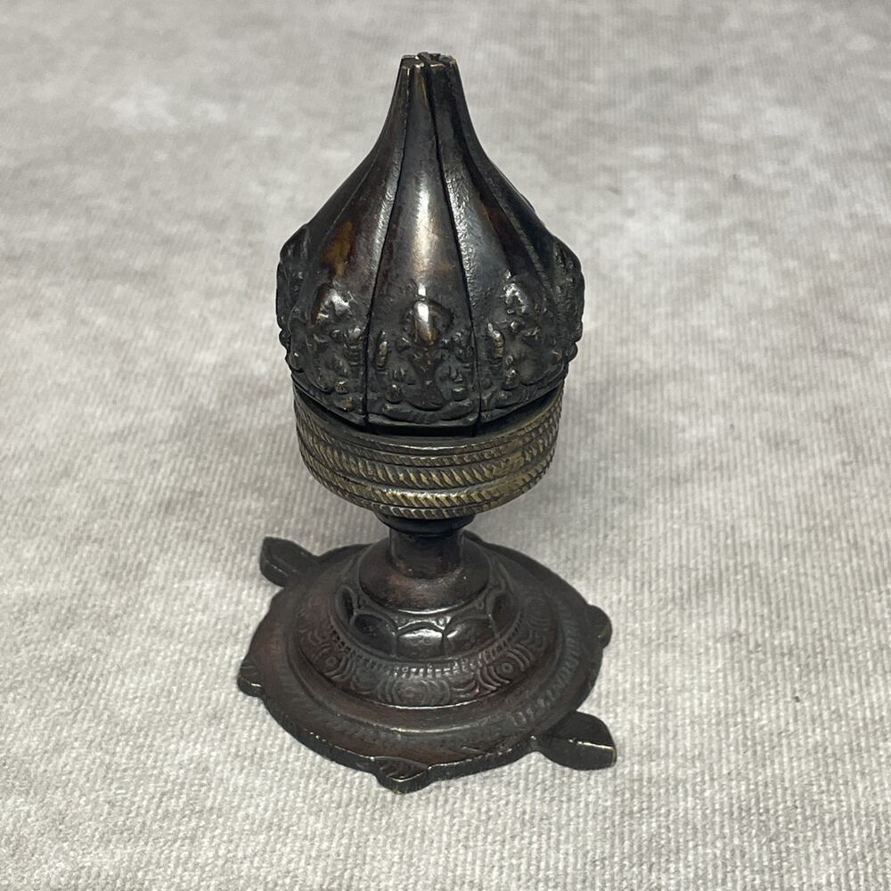 Vtg Bronze Lotus Flower Incense Holder Tibetan Hindu God Ganesh Candle Holder
